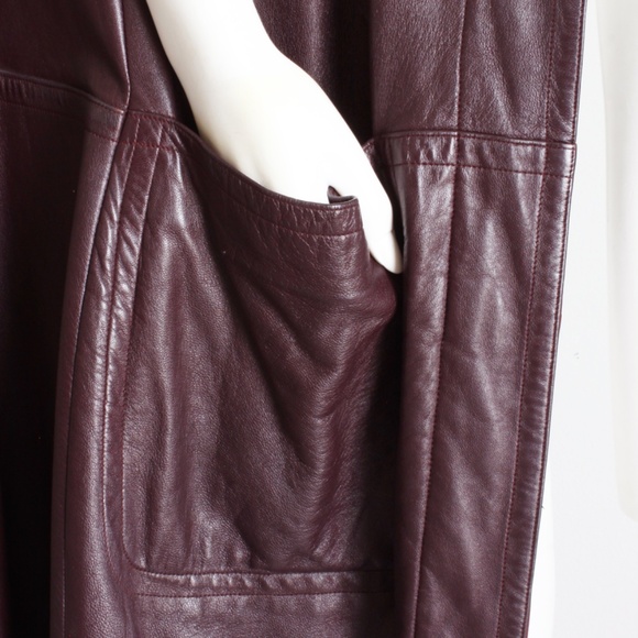70s Bonnie Cashin For Sills Coat Burgundy Leather Pouch Pockets Lord & Taylor - Picture 4 of 10